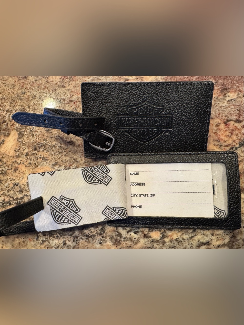 Harley-Davidson Black Leather ID Luggage Tag with Embossed Logo